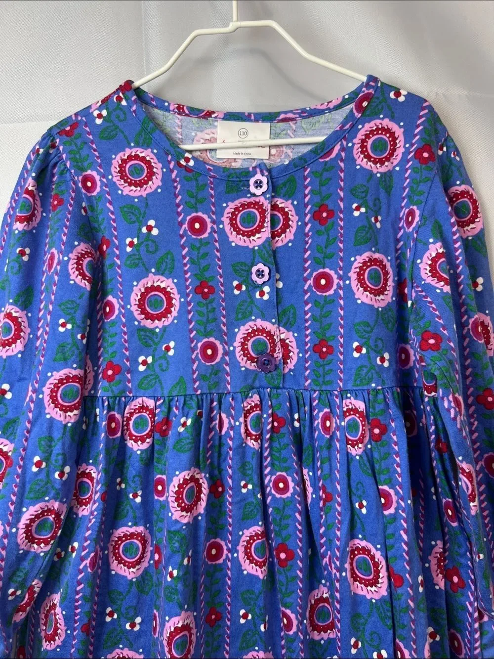 Hanna Andersson blue and pink floral long sleeve ruffle hem dress size 5 (110)